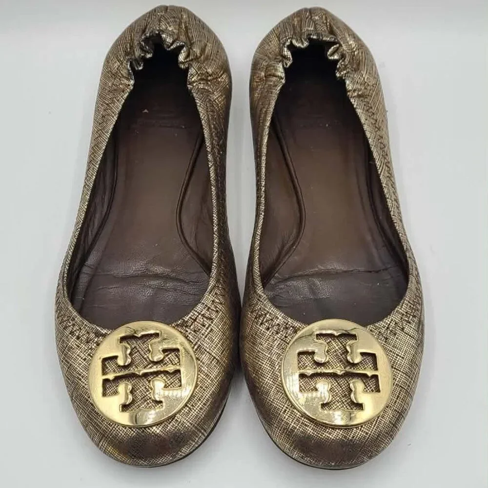 Tory Burch Reva Rare Metallic Ballet Flats size 7 1/2